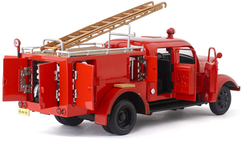 Đồ chơi mô hình xe cứu hoả bằng hợp kim nguyên khối có nhạc và đèn chạy cót mở được 10 cửa kèm thang