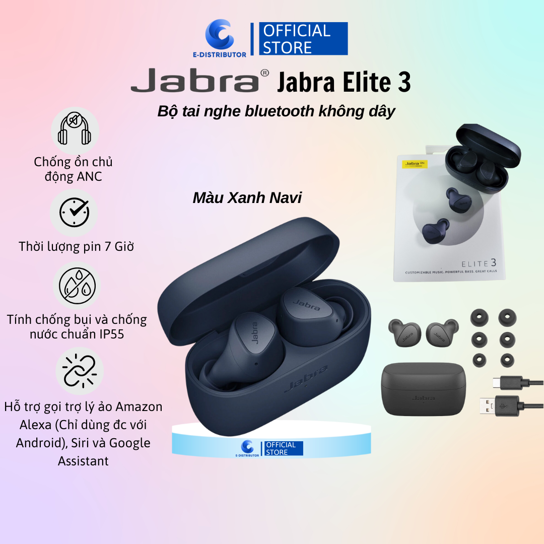 Bộ tai nghe bluetooth không dây Jabra Elite 3 Philips - Hàng Chính Hãng - Bảo Hành 12 Tháng