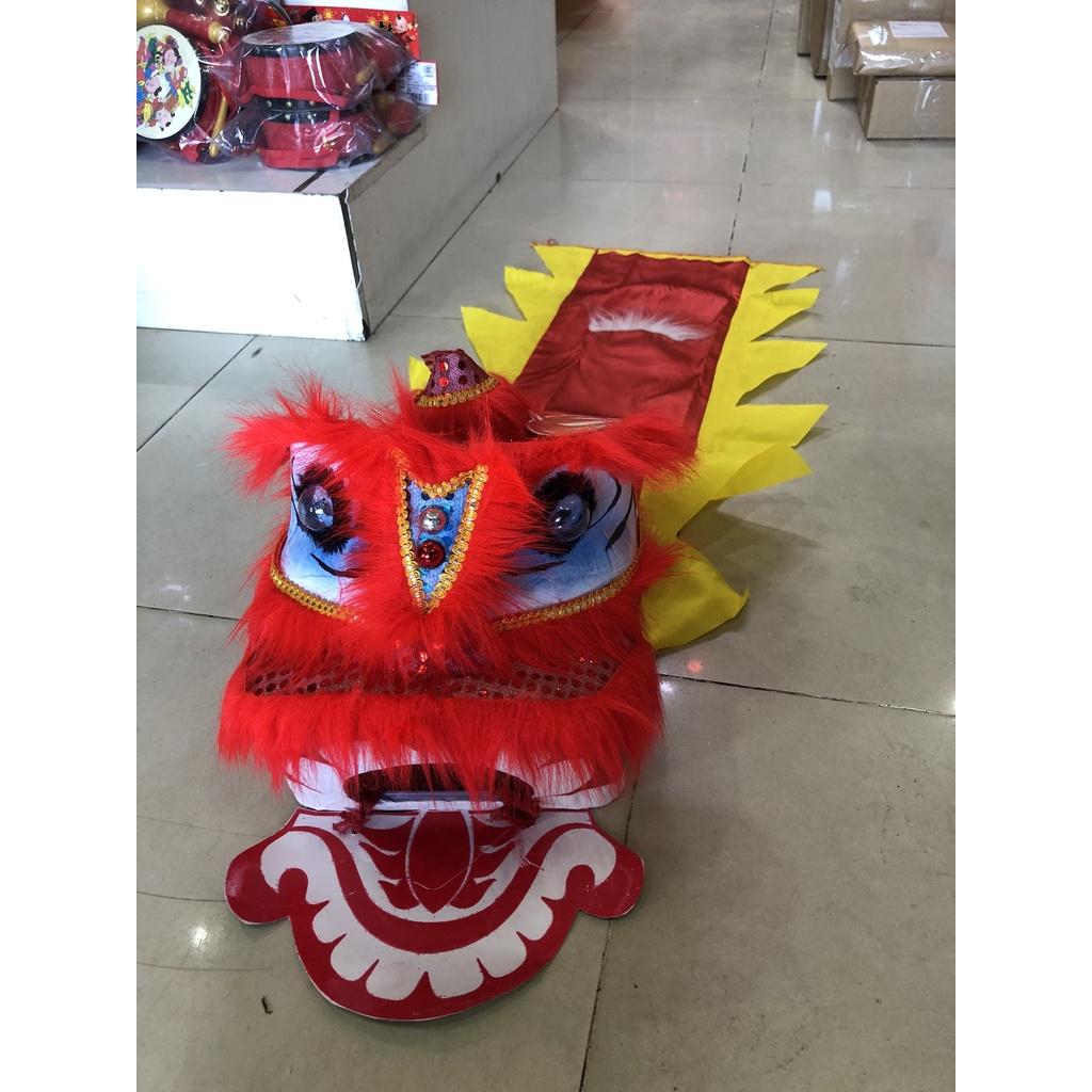 Đầu lân, đầu sư tử vuông giá rẻ có đèn kèm đuôi, mắt nháy sáng cho bé chơi trung thu