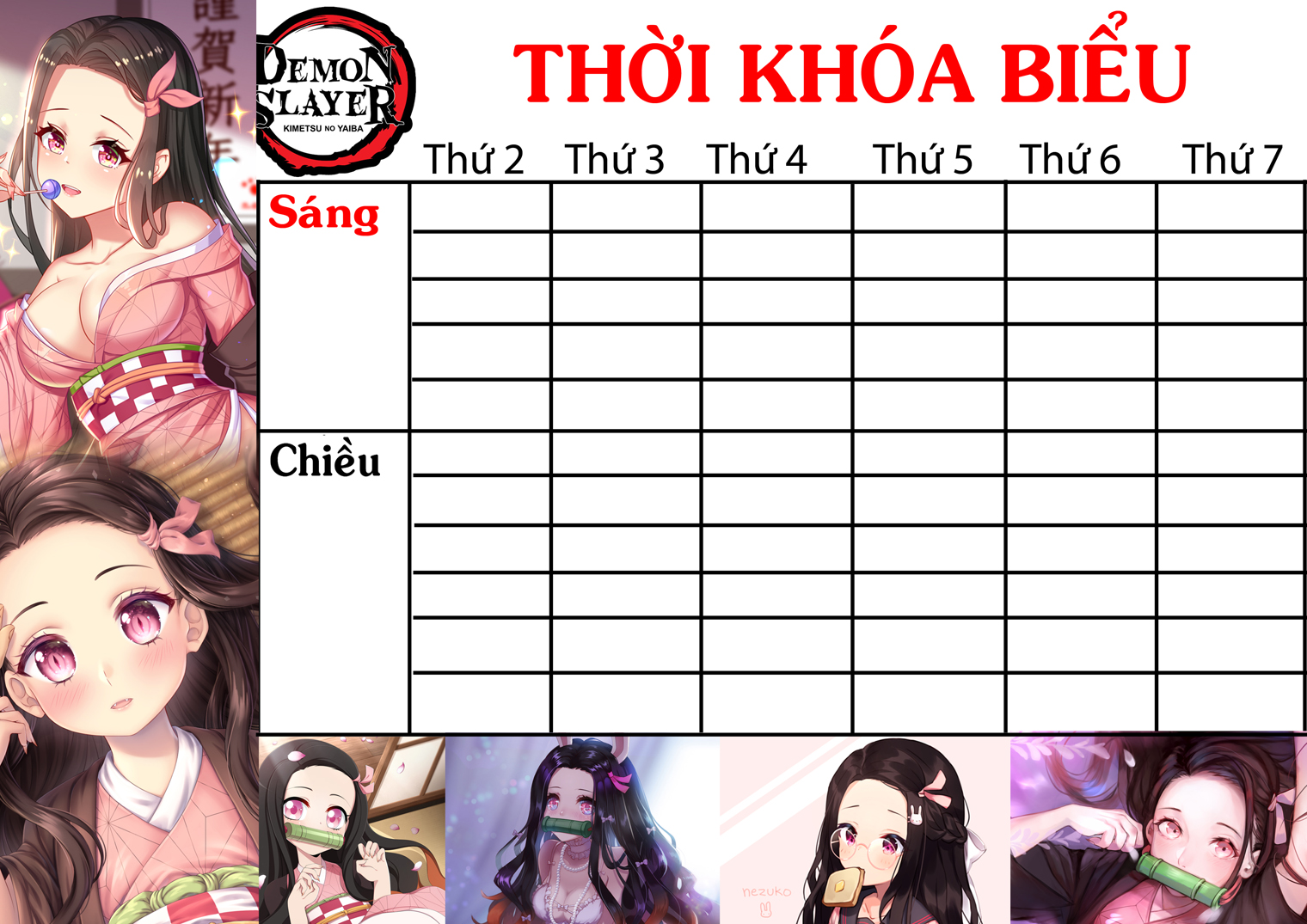 COMBO 5 THỜI KHOÁ BIỂU Kimetsu no Yaiba nhiều mẫu khasc nhau 15x21cm