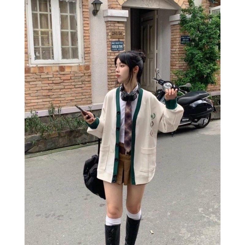 Áo Khoác Cardigan nữ Sọc Viền Xanh Mặt In Hình phong cách thời trang mới KTP32