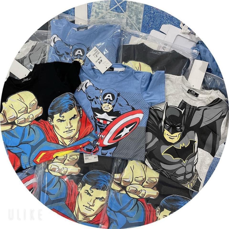 SET 3 ÁO THUN CỔ TRÒN TRẺ EM COTTON SIÊU ANH HÙNG, BATMAN, NGƯỜI NHỆN, SIÊU NHÂN MỀM MỊN, THOÁNG MÁT