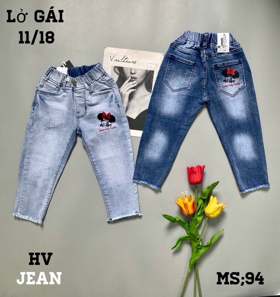 Quần jeans bé gái, quần lỡ cho bé gái size 17-28kg chất jeans co giãn dễ mặc