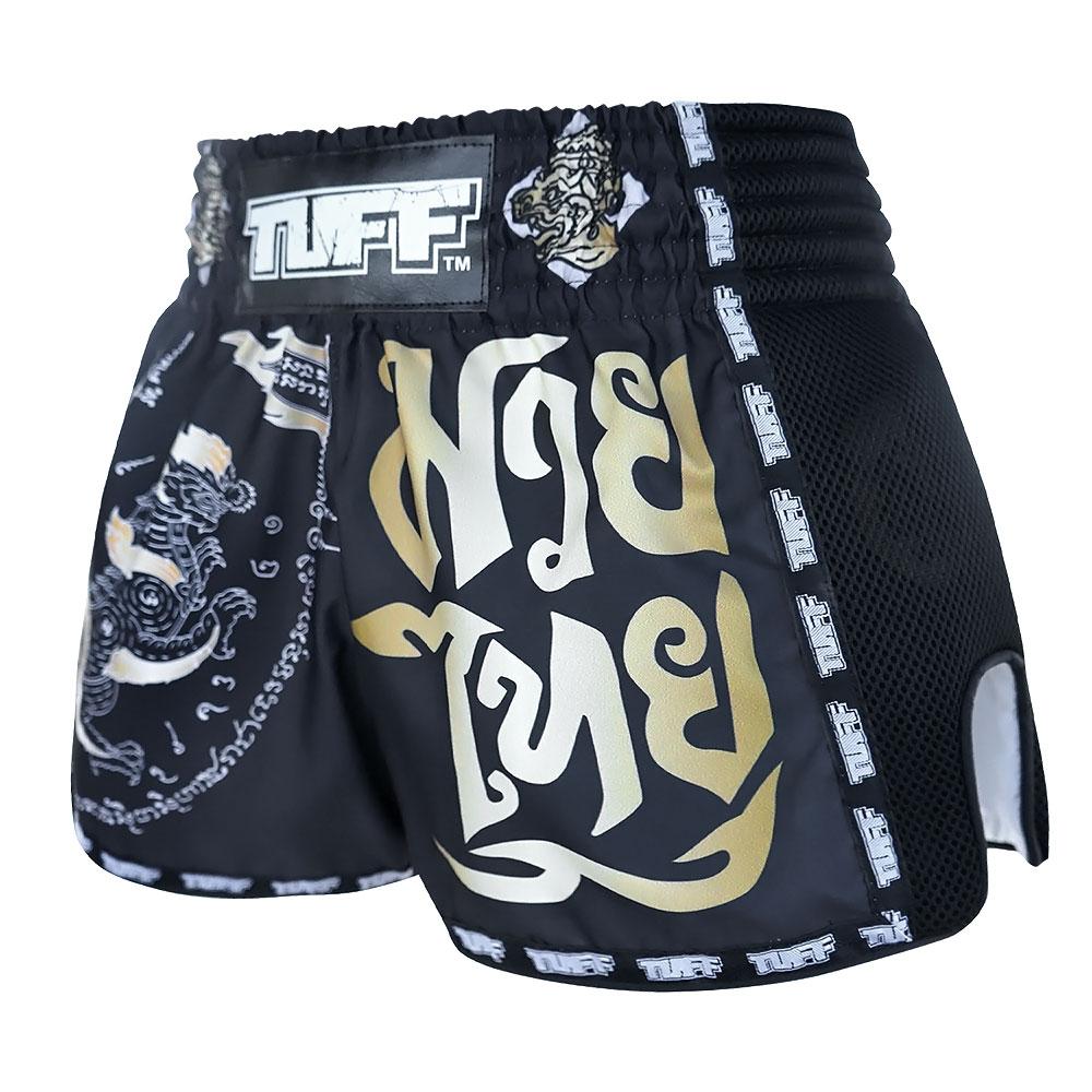 Quần TUFF Muay Thai New Retro Style Black Singha Yantra With War Flag