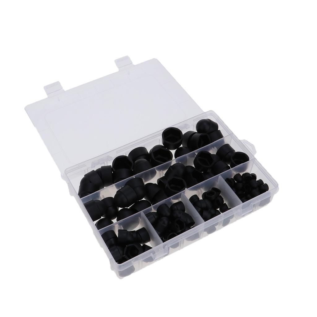 145 Pieces Protective Caps for Screws Hexagon Cover Cap for M 4 M5 M6 M8 M10 M12, Plastic Black Decorative Nut Cap