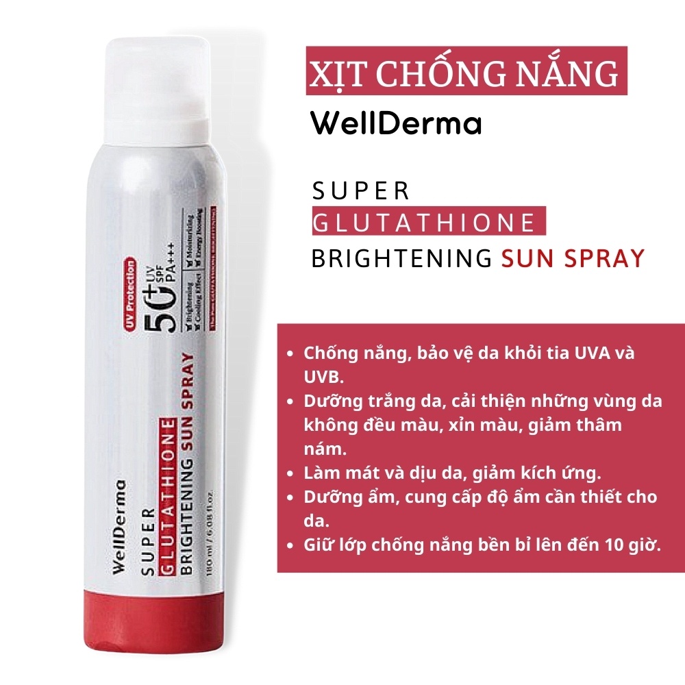 Xịt Chống Nắng Wellderma Super Glutathione Brightening Sun Spray UV Protection 50+ UV SPF PA+++