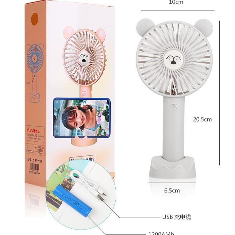 Quạt Mini Cầm Tay Tai Gấu Tích Điện 3 Chế Độ Gió Có Chân Đế Kẹp Điện Thoại Để Bàn Tiện Dụng 88110 shop Giang Phạm