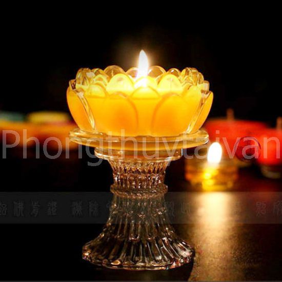 Nến ly sáp BƠ chân cao thủy tinh Vàng thơm tự nhiên, ít khói - thờ cúng.