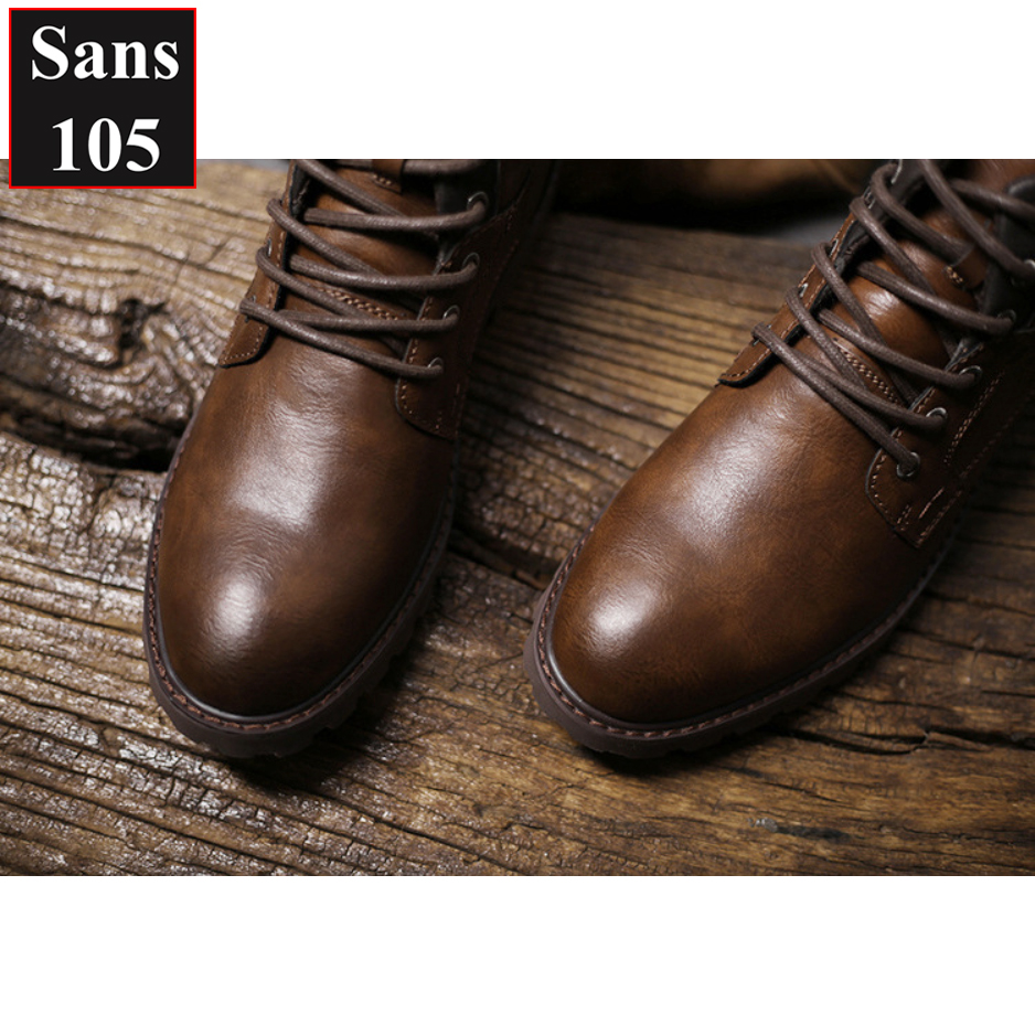 Giày boot nam martin boots Sans105 da bò thật big size 48 47 46 45 44 43 giầy cổ cao đen nâu đẹp bốt độn đế 6cm