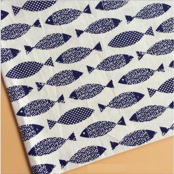 Vải Bố/ Vải Canvas May Rèm, Màn Cửa Sổ, Khăn Bàn, Khăn Picnic, Phông Chụp Ảnh Họa Tiết Đàn Cá Xanh, Decor Trang Trí