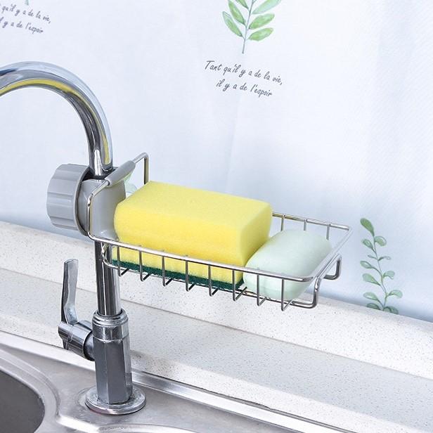 Kệ Để Đồ Rửa Chén Inox - Khay Inox Gắn Vòi Nước Bồn Rửa Chén Siêu Tiện Dụng