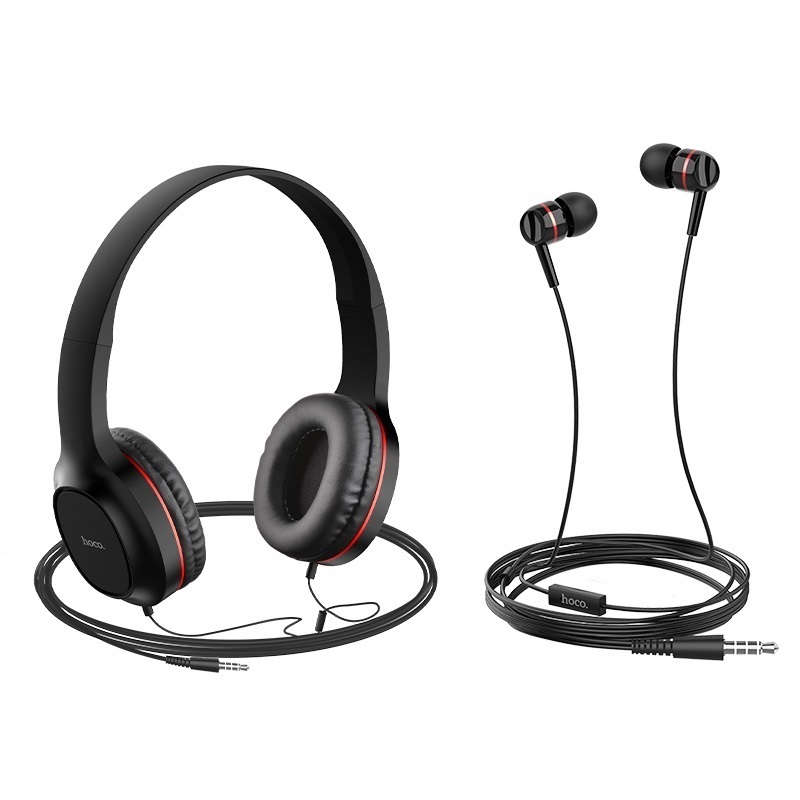 Bộ đôi tai nghe chụp tai và nhét tai có dây Hoco W24 Enlighten âm thanh cực hay - Hàng Chính Hãng