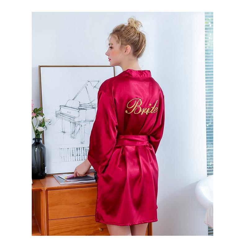 Áo choàng ngủ - Áo khoác Lụa satin trơn màu có chữ BRIDE và BRIDESMAID MS:989