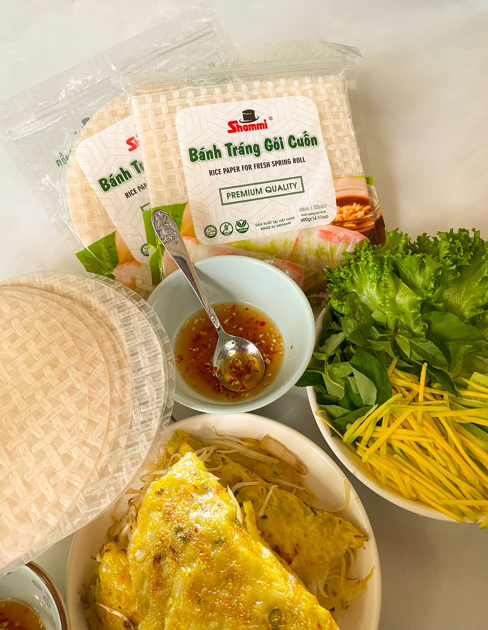 Combo 5 Bánh tráng gỏi cuốn Shammi VUÔNG size 22cm túi 400g (Bánh tráng xuất khẩu có túi zip)