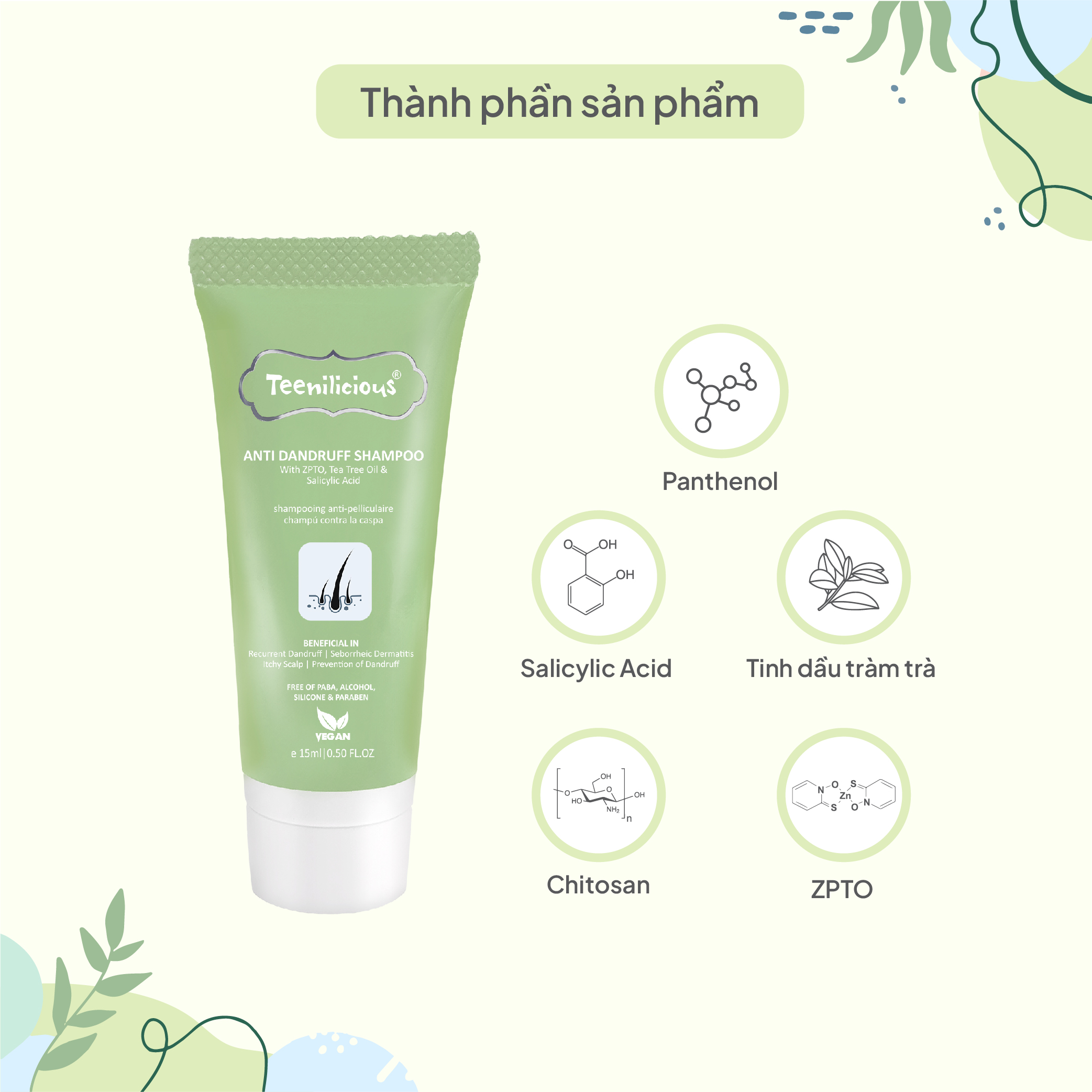 [Mini Size] Dầu gội trị gàu Teenilicious Anti Dandruff Shampoo 15ml - Sạch Sâu, Giảm Ngứa