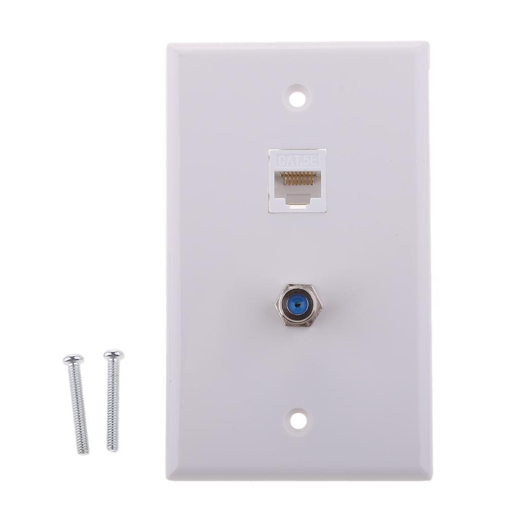Coaxial F Connector Ethernet Wall Plate+RJ45 1 to 3 Network Splitter