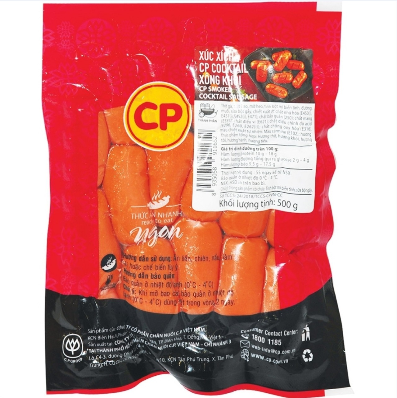 Xúc xích cocktail heo xông khói CP - Loại 500g