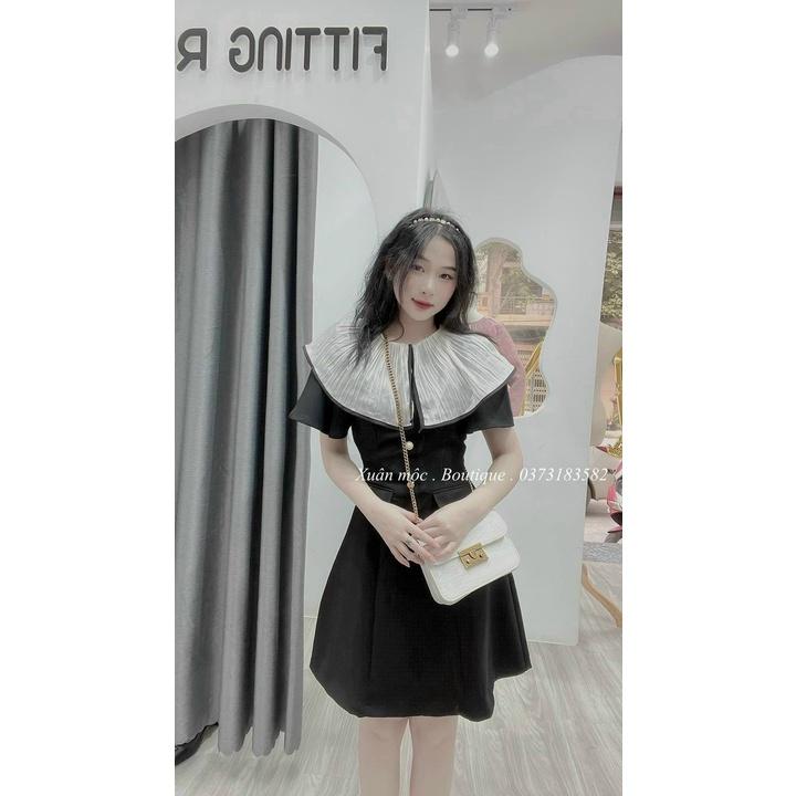 Đầm váy cổ tàu kate xinh xắn phối hàng nút cho nàng dạo phố, dự tiệc