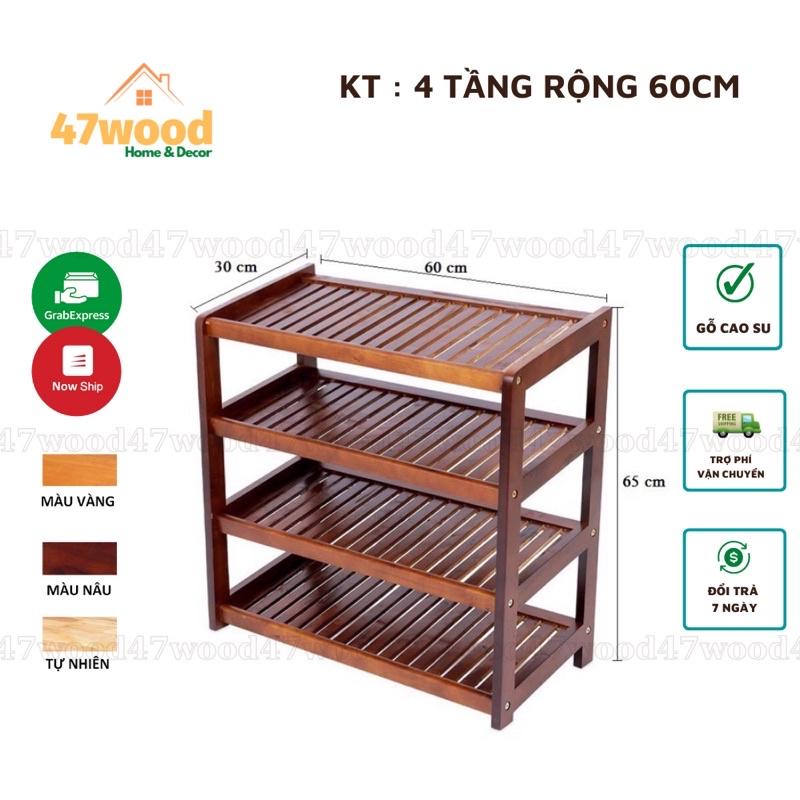 Kệ để giày dép 4 tầng rộng 60cm gỗ cao su chống nước - Giá để giày bằng gỗ 47wood