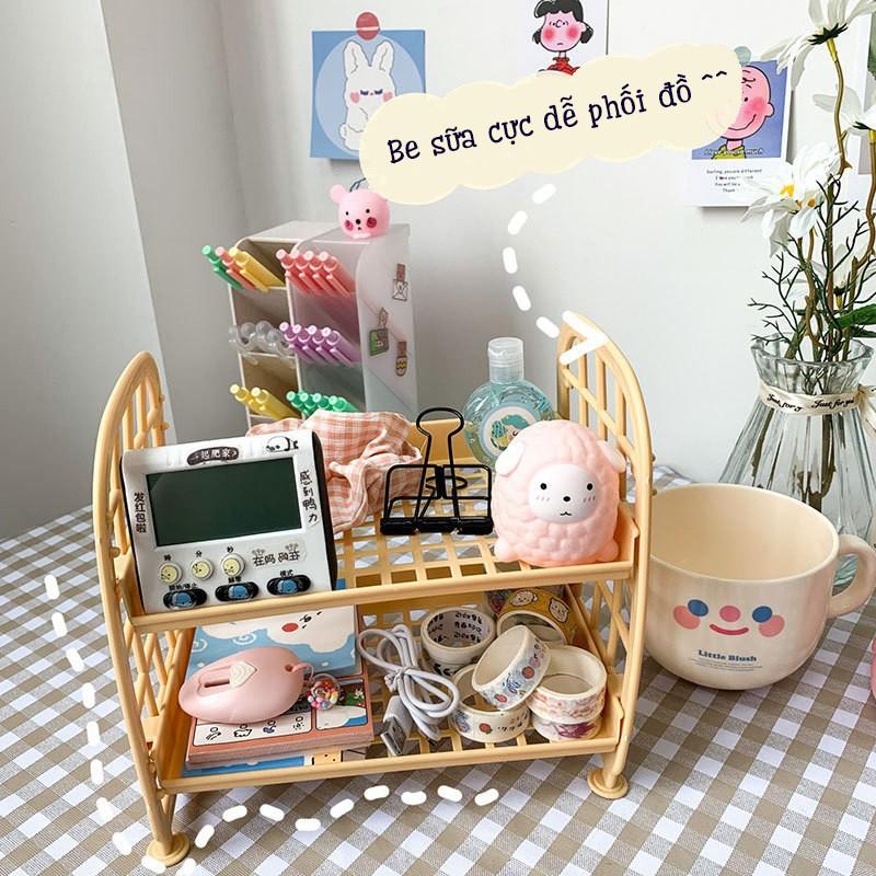 Kệ Nhựa Để Bàn Mini , Để Đồ Dùng Học Tập & Đựng Mỹ Phẩm 2 Tầng , Đồ Trang Điểm Cực Dễ Thương