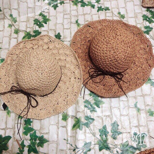 Mũ cói nơ dây mảnh cho bạn gái