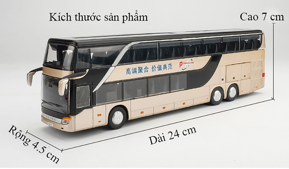 Mô hình xe bus 2 tầng đường dài  KAVY-82 chở khách bằng hợp kim có nhạc và đèn mở được tất cả cánh cửa