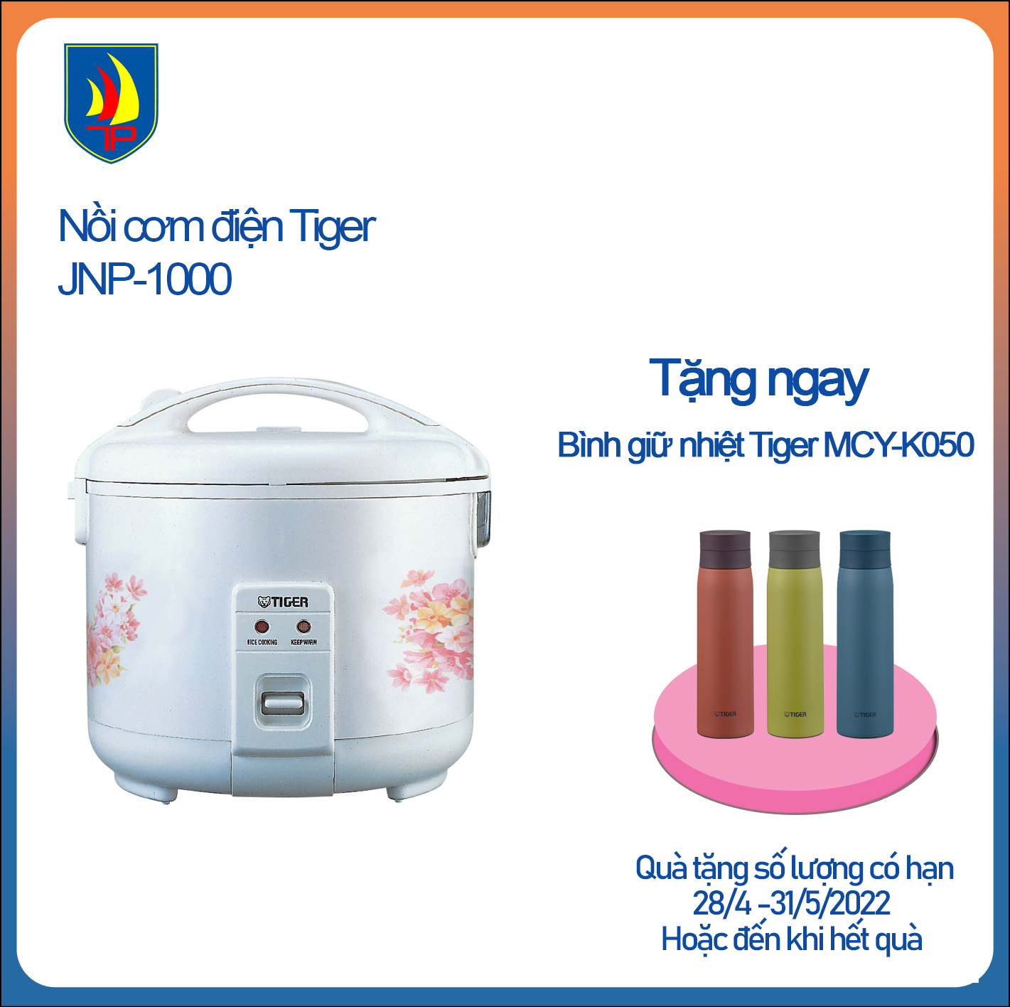 Nồi Cơm Điện Nắp Gài Tiger JNP-1000 - 1L (Trắng) - Hàng chính hãng