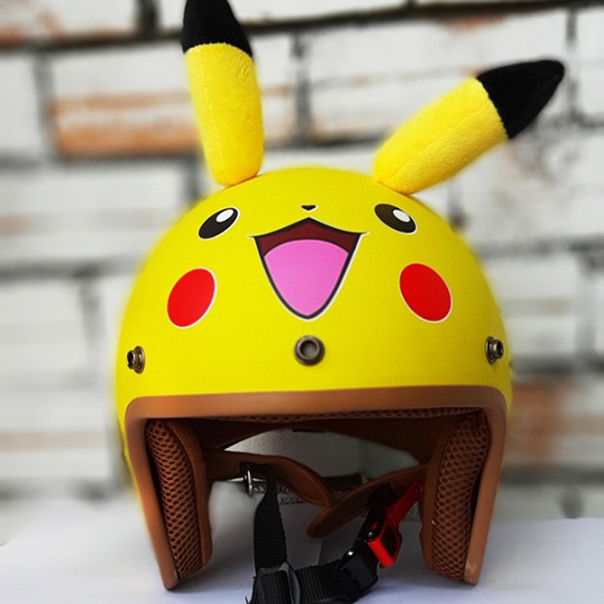 Combo Mũ bảo hiểm 3/4 pikachu hình thú vui nhộn có tai siêu ciu + Kèm chong chóng