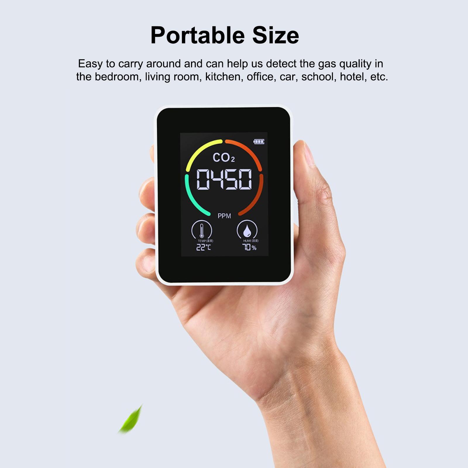 Air Quality Monitor Indoor Home CO2 Meter Carbon Dioxide Detector Temperature Humidity Sensor Real Time Reading Rechargeable Battery