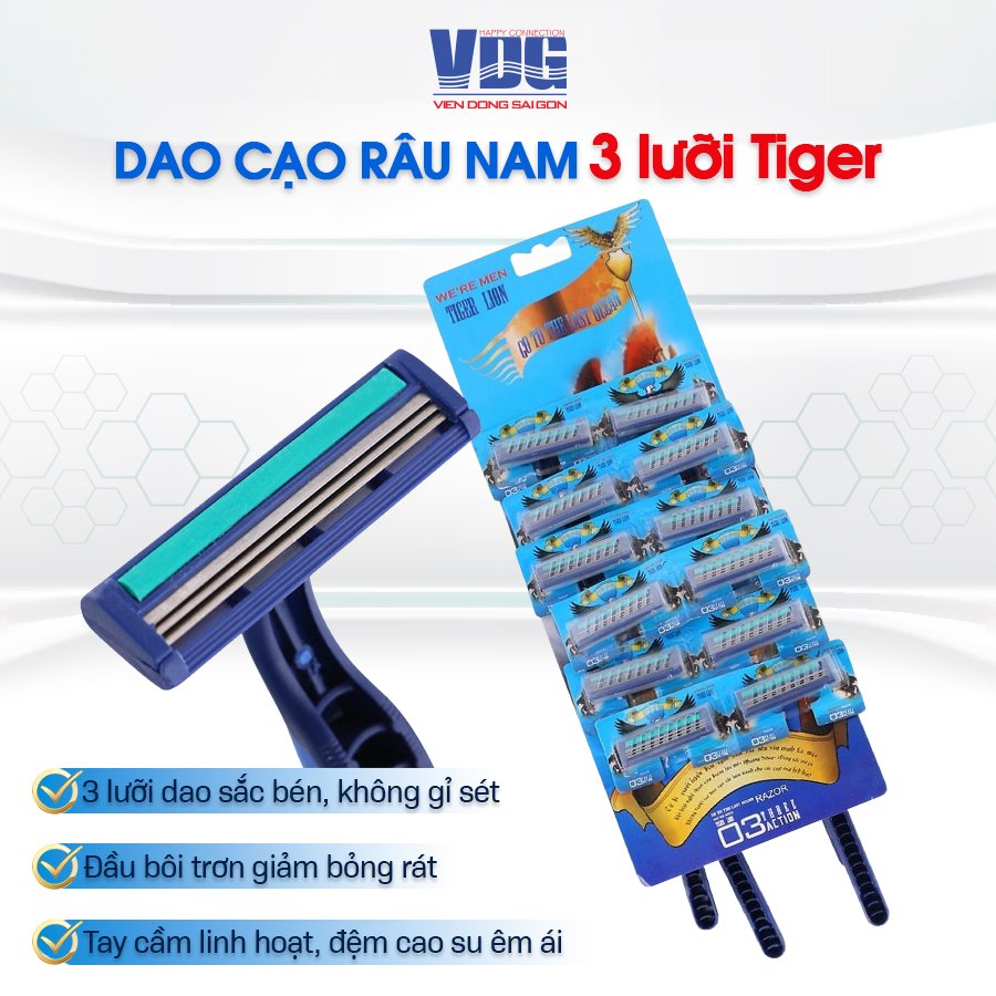 Dao cạo râu 3 lưỡi Tiger We're Men - xài 1 lần tiện lợi mang lên máy bay đi du lịch được, 3 lưỡi dao kép sắt bén, không gỉ sét