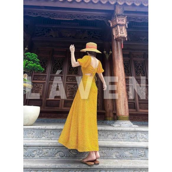 ĐẦM MAXI HỞ LƯNG CỔ CHỮ U ĐI BIỂN