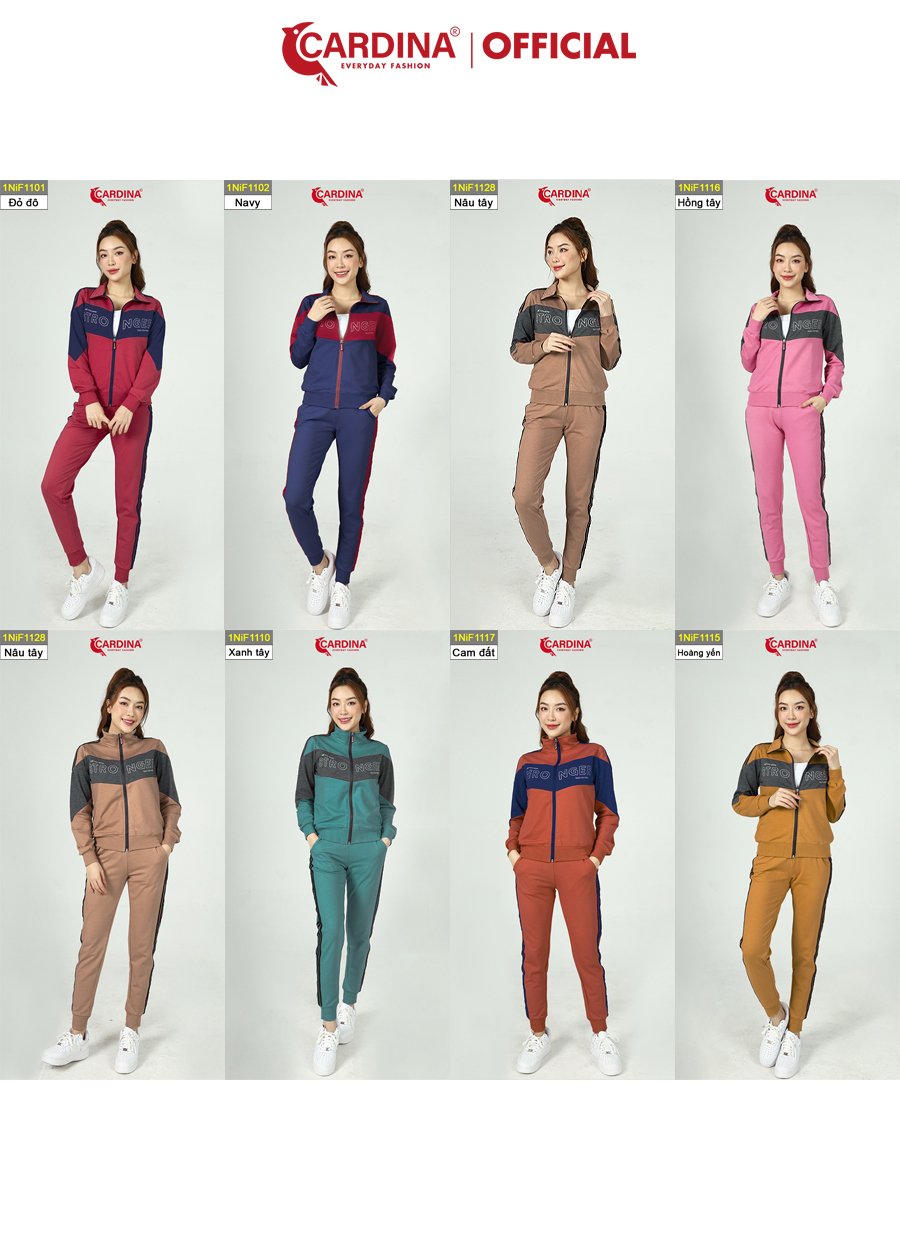 Đồ bộ nỉ nữ CARDINA chất cotton da cá cao cấp có khóa kéo 1NiF11