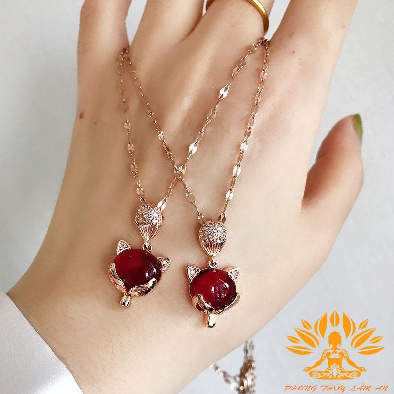 MẶT DÂY CHUYỀN HỒ LY ĐÁ TỰ NHIÊN ĐỎ BERYL TÌNH DUYÊN MAY MẮN TÀI LỘC TẶNG KÈM DÂY ĐEO, HỘP GẤM CAO CẤP.