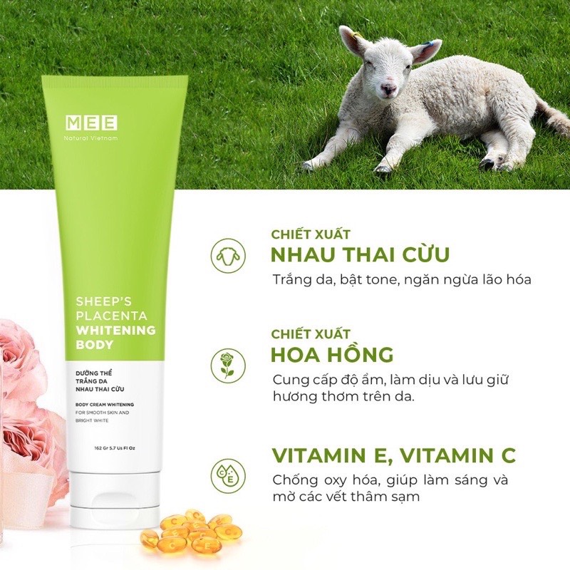 Kem dưỡng trắng da body nâng tone cấp ẩm chiết xuất nhau thai cừu Mee Natural 162g