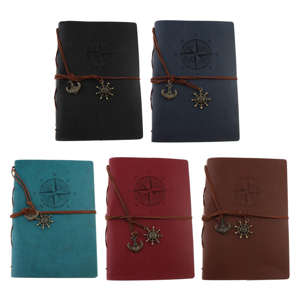 Leather Notebook Portable Loose Leaf Blank Notebook for Travel Black