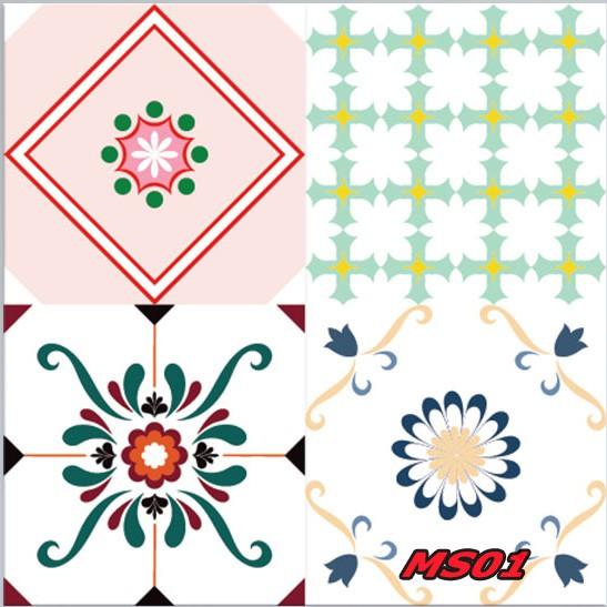 DECAL GẠCH BÔNG CỔ 20X20CM, SET 36 Ô CÓ SẴN