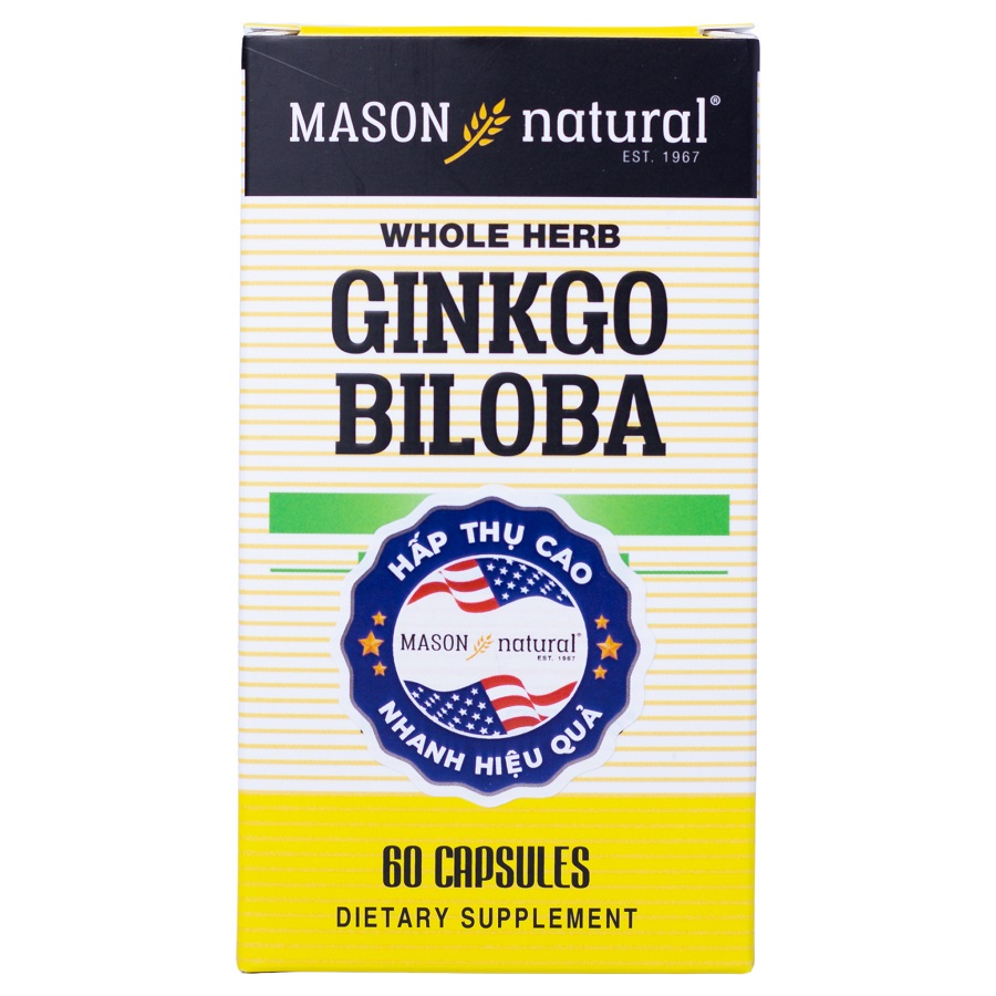 Viên Uống Mason Natural Ginkgo Biloba Hỗ Trợ Chức Năng Bộ Não, Hệ Thần Kinh 60 Viên 