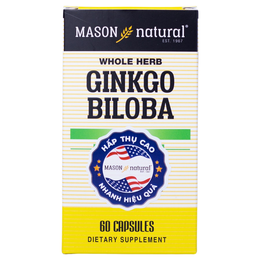 Viên Uống Mason Natural Ginkgo Biloba Hỗ Trợ Chức Năng Bộ Não, Hệ Thần Kinh 60 Viên