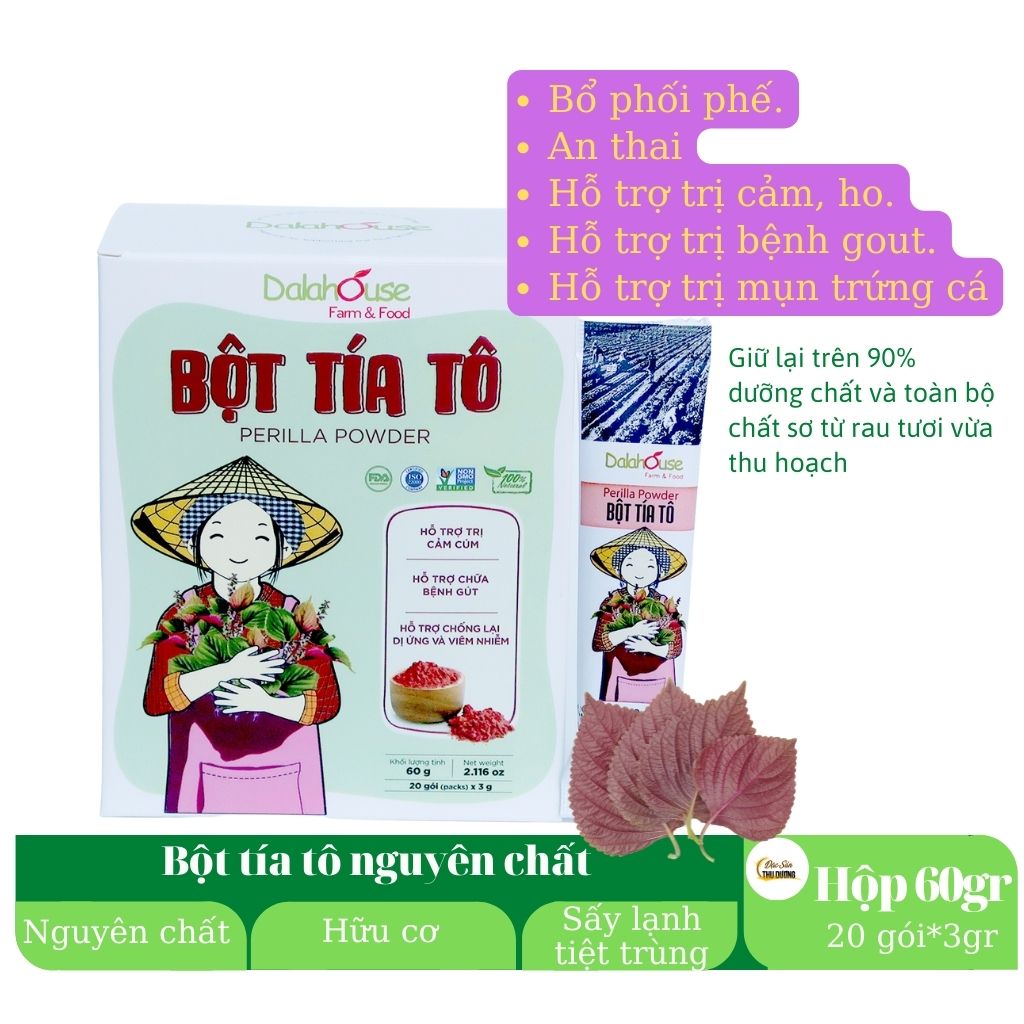 Bột Tía Tô sấy lạnh Dalahouse - Bổ phế phối, An thai, hỗ trợ giảm các triệu chứng cảm, ho, đau họng. Hỗ trợ điều trị GUT, đẹp da, trắng da