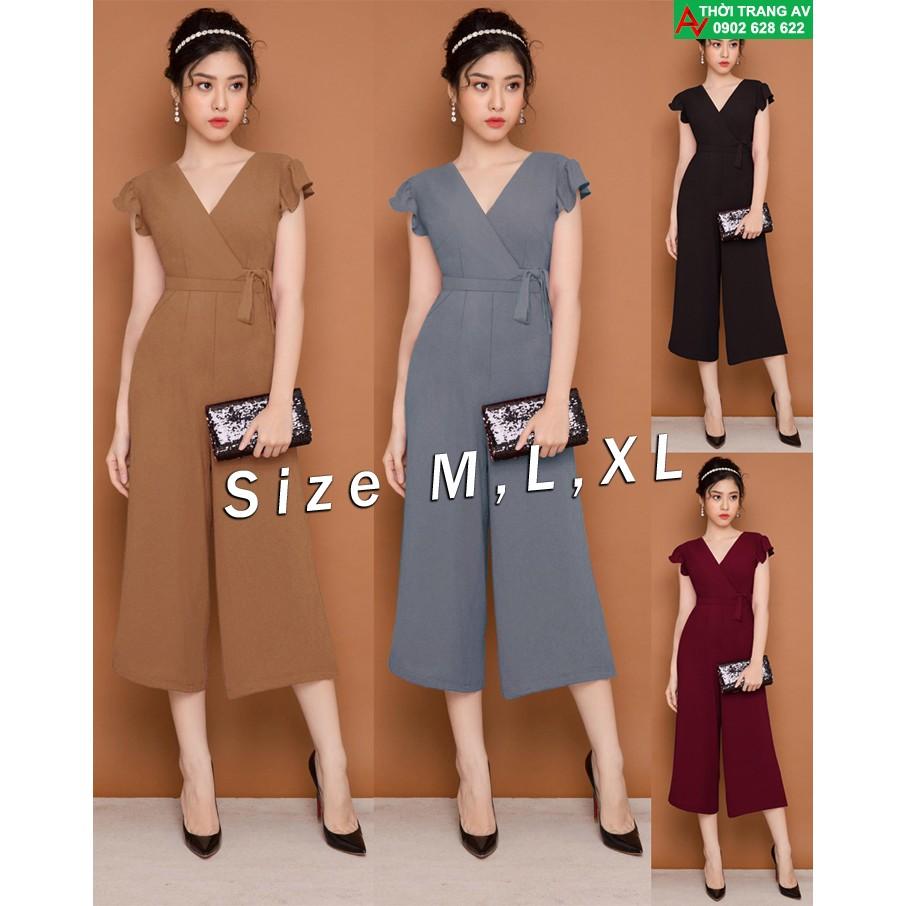 Jumpsuit - Đồ bay lửng ống rộng cổ tim đắp chéo thắt nơ eo xinh xắn - AV5923