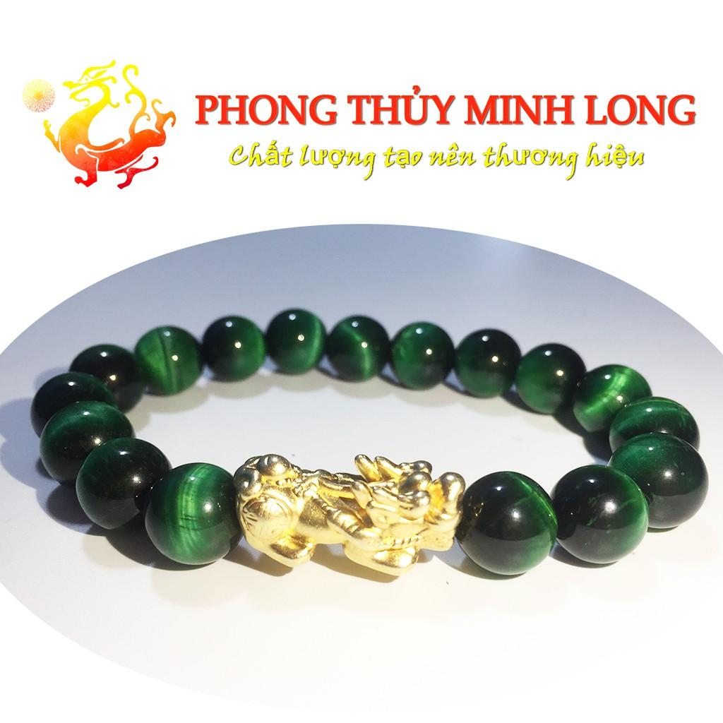 Vòng tay đá Mắt Hổ Xanh Lá chất lượng 5A mix Tỳ Hưu Vàng hợp mệnh Mộc và Hỏa