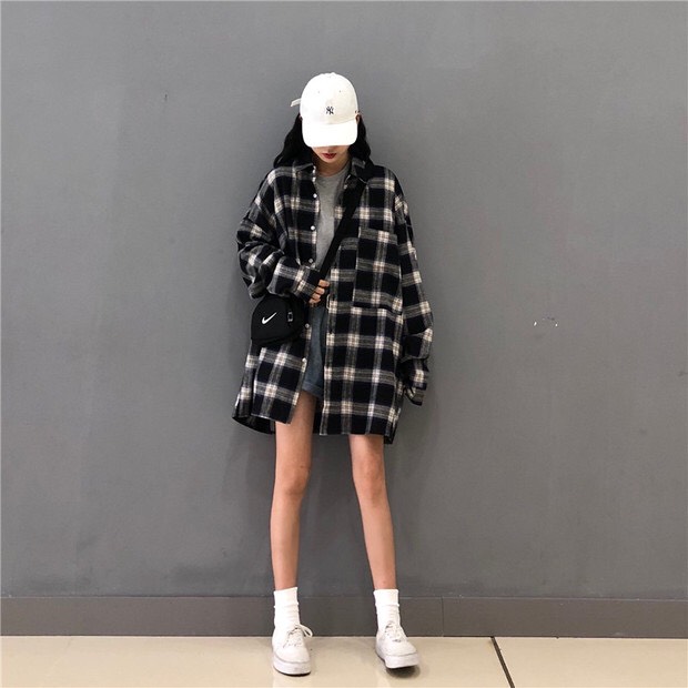 Áo sơ mi unisex form rộng - somi nam nữ sọc số 15