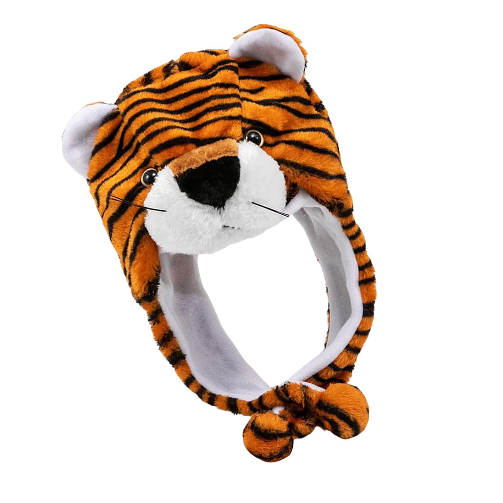 Funny Tiger Plush Hat Stuffed Cap Headgear Performing Props Pillow Toy Novelty Headcover Cosplay Costume Accessories for Party Kids Girls