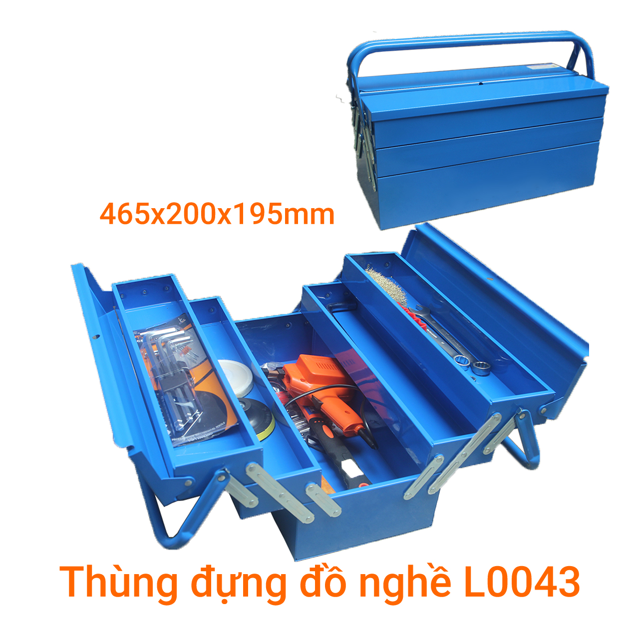 Thùng đồng nghề 3 tầng tự mở bằng thép dày Đài Loan L0043-18 465 x 200 x 195 tặng kèm 1 đôi găng tay bảo hộ cảm ứng