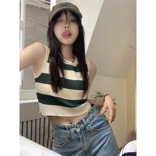 Áo len croptop Mongtoghi ba lỗ, Áo 3 lỗ kẻ ngang sát nách hottrend Junnie Closet