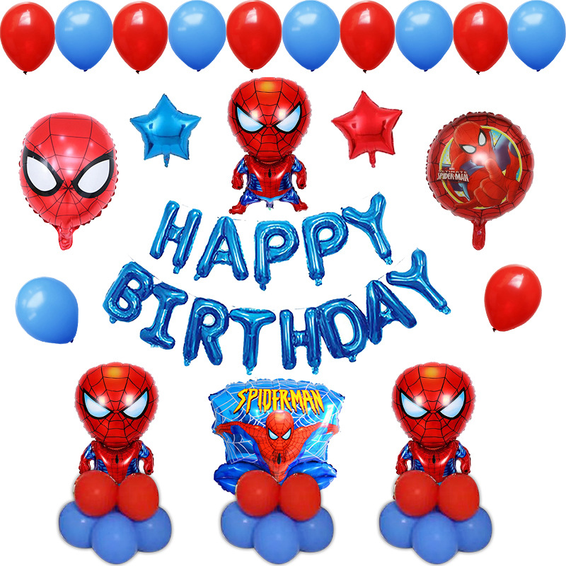 ❤️Set Bộ Trang Trí Sinh Nhật Siêu Nhân 45 Món, Người Nhện Superman Bé Trai Tặng Kèm Cây Bơm, Keo Dán,...