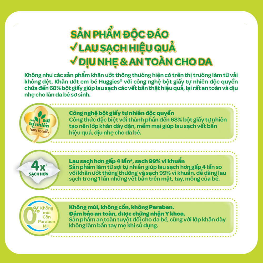Khăn ướt HUGGIES 64 tờ combo 3 gói