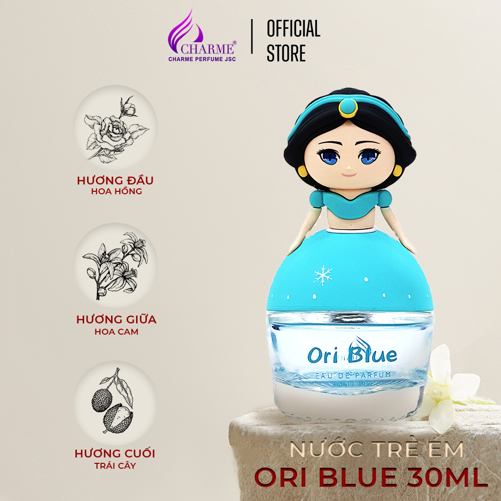 Nước hoa trẻ em, Charme Ori Blue, cho bé gái, nhóm hương hoa cỏ và trái cây, nhẹ nhàng, năng động, 30ml