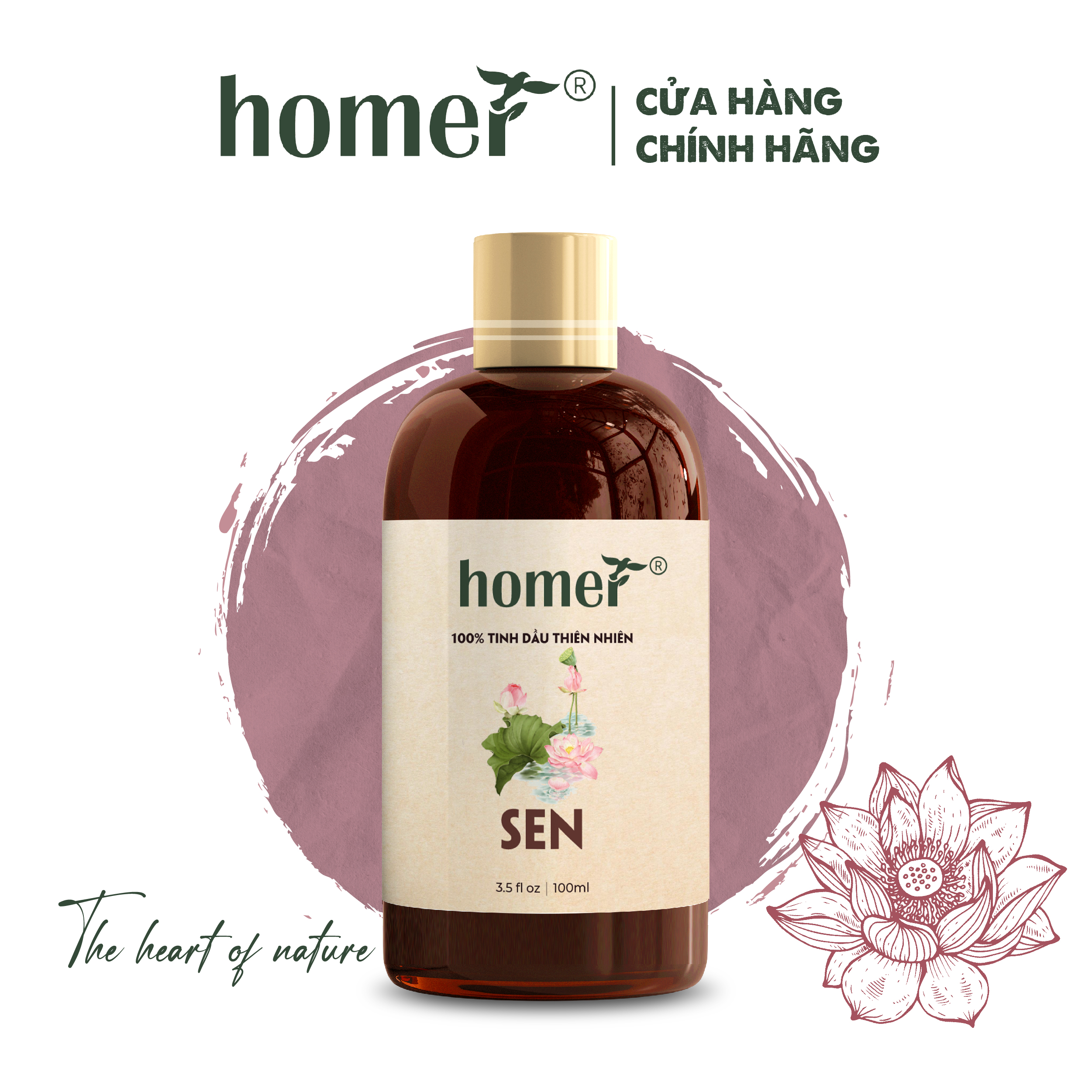 Tinh Dầu Hoa Sen Việt Nam Homer 100ml - Chính Hãng, Đạt Chuẩn Kiểm Định Cao Cấp - Tinh Dầu Xông Thơm Phòng, Thư Giãn, Khử Mùi hiệu quả