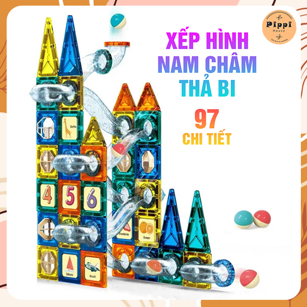 Xếp Hình Nam Châm Thả Bi 97 Chi Tiết Cho Bé Phát Triển Trí Tuệ Tư Duy Logic Tự Do Sáng Tạo